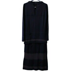 GLIV Wool Blend Skirt Suit Set Sheer Stripes Pockets Corporate Goth Business Med